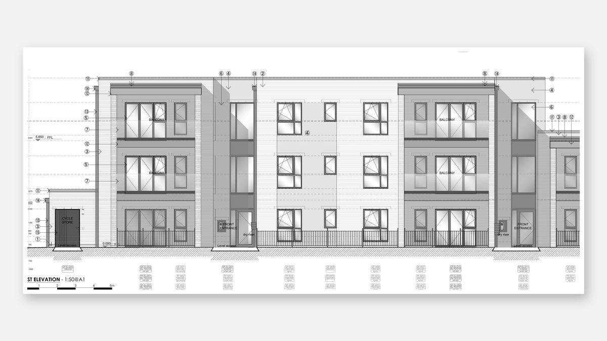 Architectural elevation — new-build apartment scheme, West Midlands